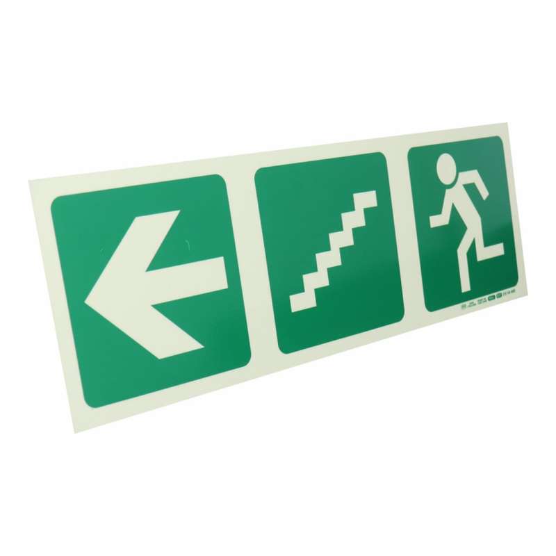 Parrot Photoluminescent 190mm Safety Sign E17 Arrow Left and Stairs Going Down and Running Man SN...