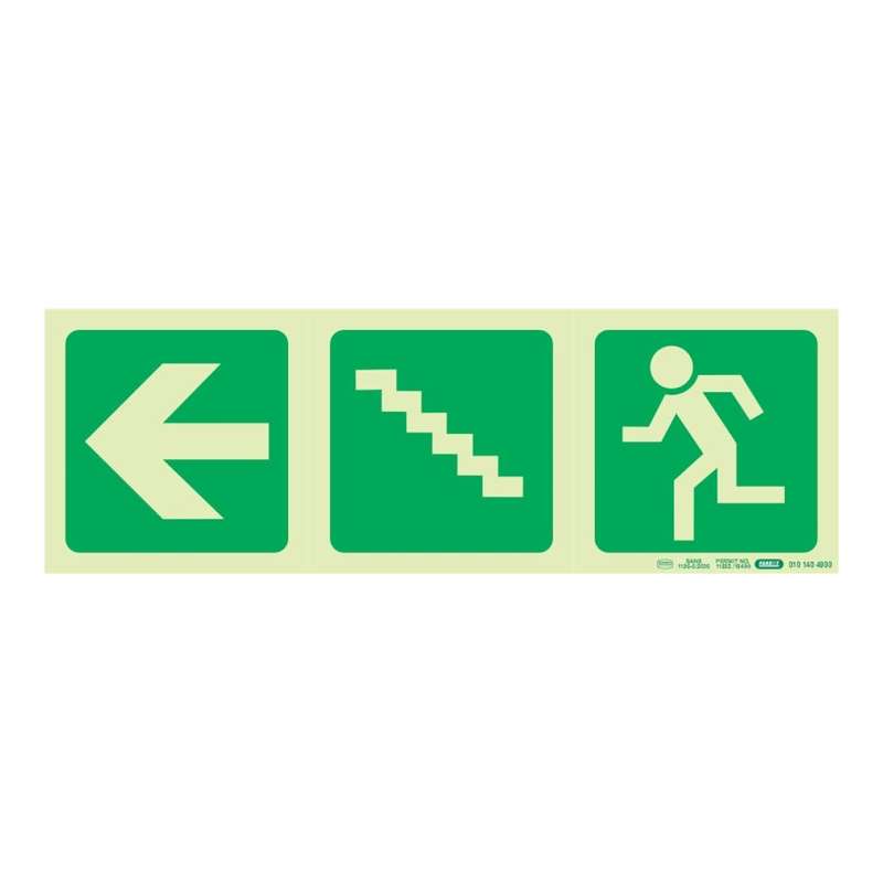 Parrot Photoluminescent 190mm Safety Sign E19 Arrow Left and Stairs Going Up and Running Man SNP1...