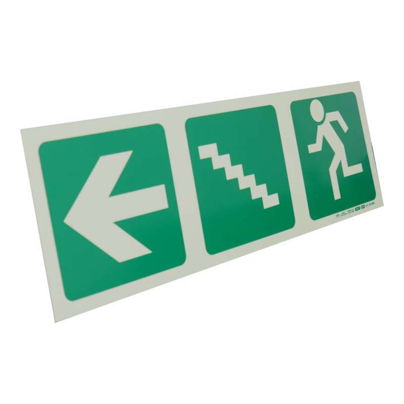 Parrot Photoluminescent 190mm Safety Sign E19 Arrow Left and Stairs Going Up and Running Man SNP1...