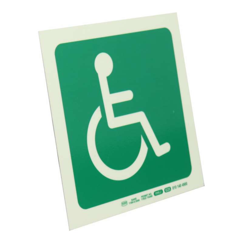 Parrot Photoluminescent 190mm Safety Sign E25 Paraplegic Symbol SNP19E25