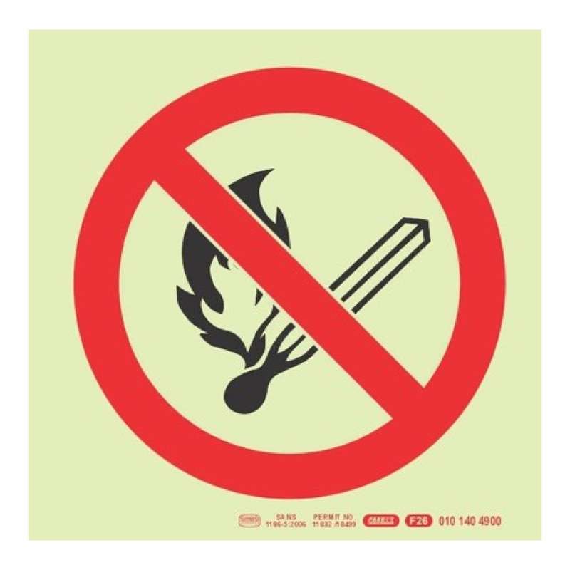 Parrot 190mm F26 No Open Or Naked Flames Photoluminescent Safety Sign SNP19F26
