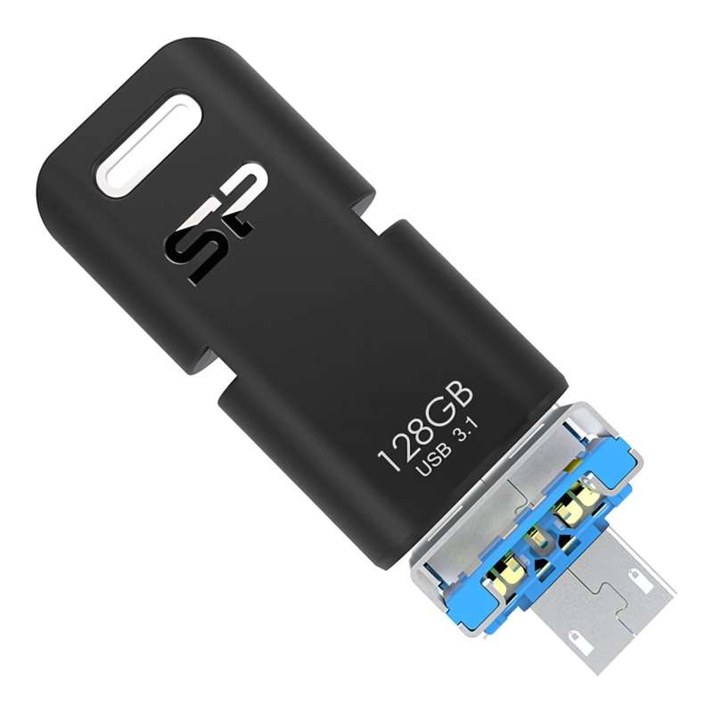 Silicon Power Mobile C50 128GB USB Type-C Micro B and Type-A USB 3.1 Black USB Flash Drive SP128G...