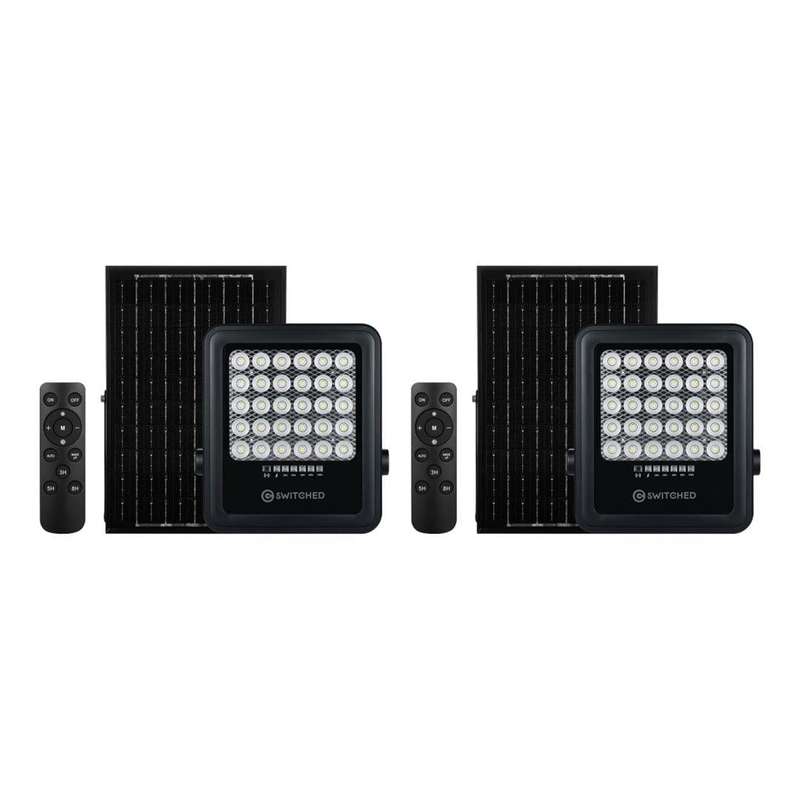 Switched Urban PRO Series 100W Floodlight with Solar Panel and Remote 2-pack