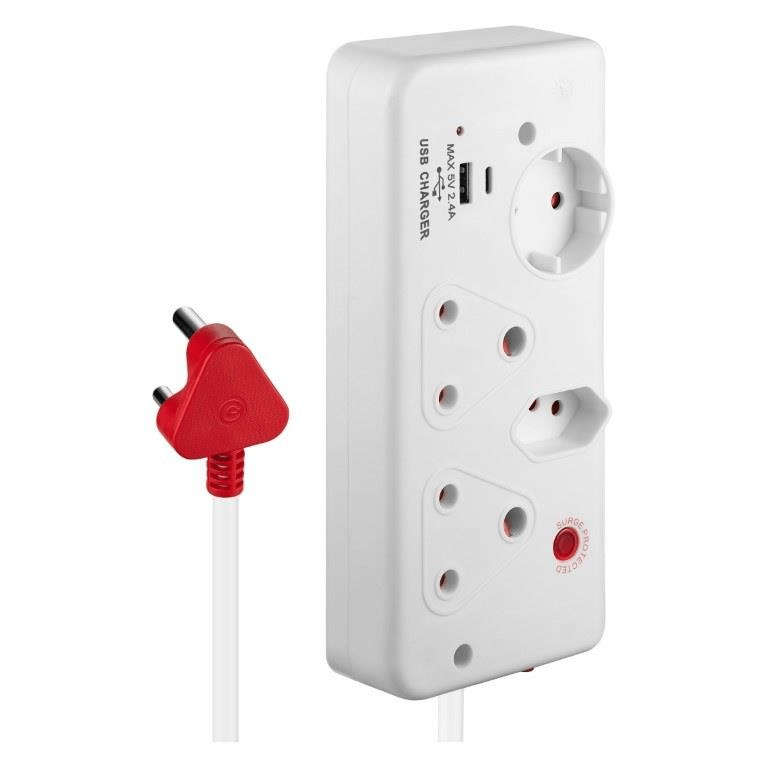 Switched 4-way Medium Surge Protection Multiplug with 0.5m Cord and 1x Type-C and 1x USB-A Charge...