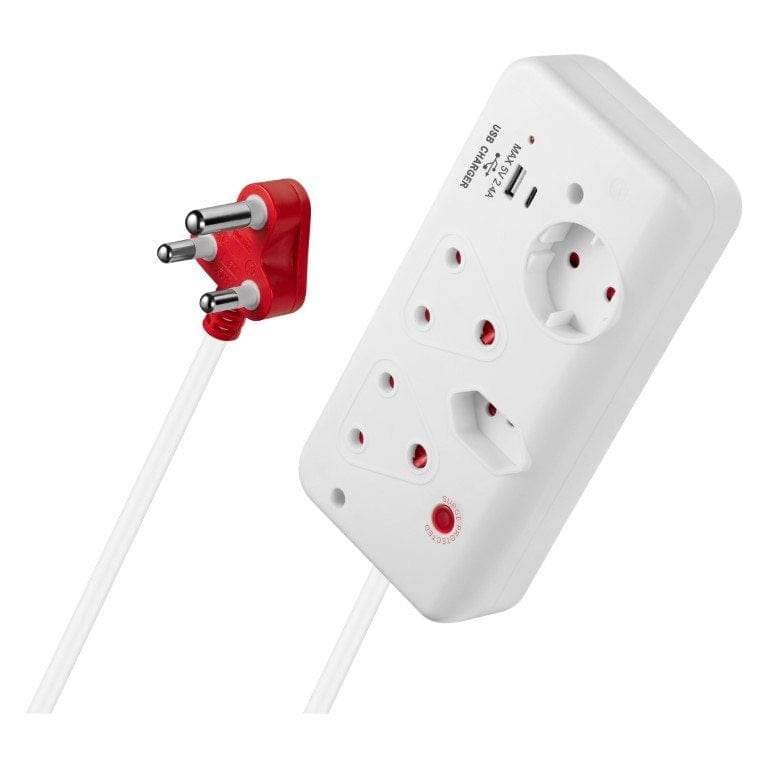 Switched 4-way Medium Surge Protection Multiplug with 0.5m Cord and 1x Type-C and 1x USB-A Charge...