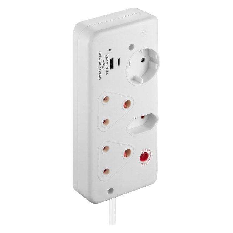 Switched 4-way Medium Surge Protection Multiplug with 0.5m Cord and 1x Type-C and 1x USB-A Charge...