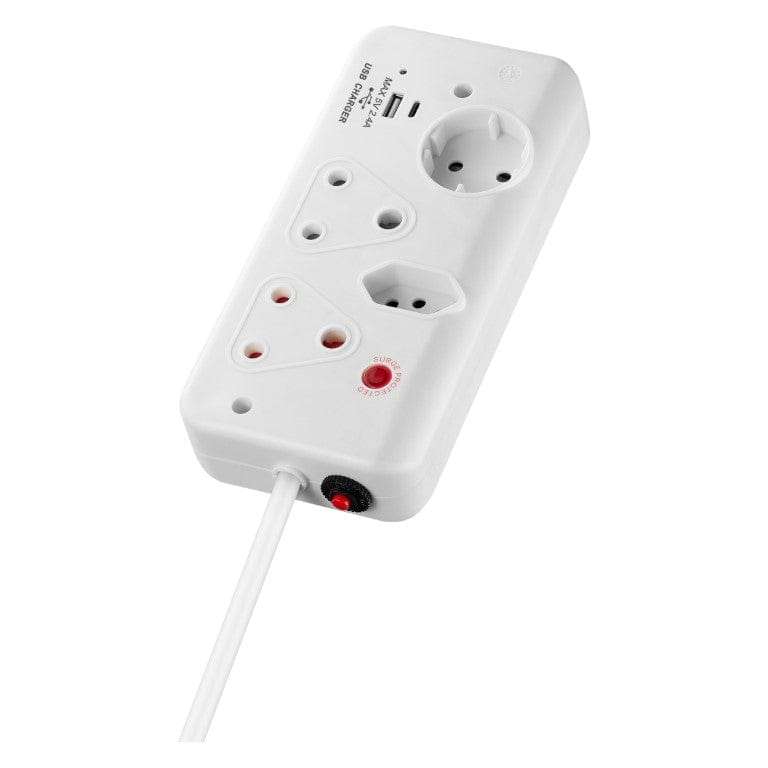 Switched 4-way Medium Surge Protection Multiplug with 0.5m Cord and 1x Type-C and 1x USB-A Charge...