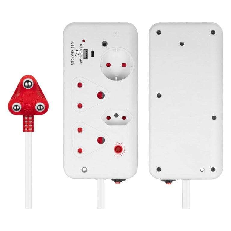 Switched 4-way Medium Surge Protection Multiplug with 0.5m Cord and 1x Type-C and 1x USB-A Charge...