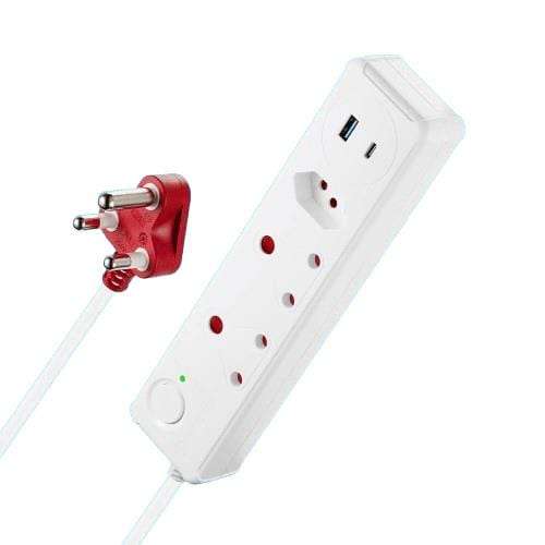 Switched 50cm 3-way Medium Surge Protected Multiplug with 1x Type C + 3.4A USB Ports - White SWD-...