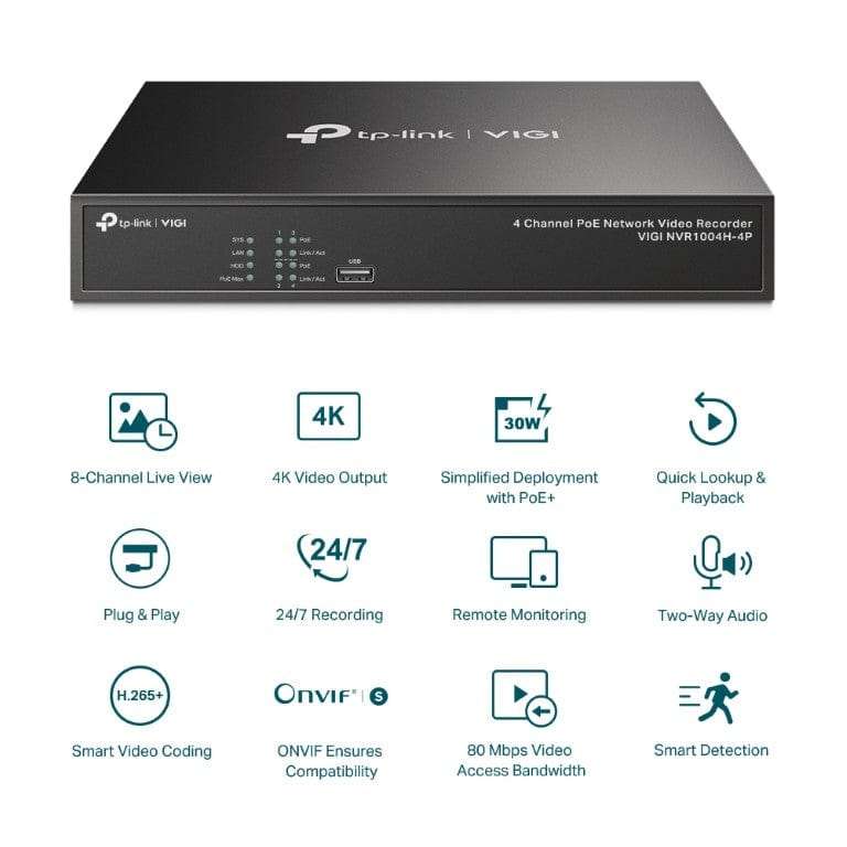 TP-Link Vigi NVR1004H-4P 4-ch PoE+ Network Video Recorder