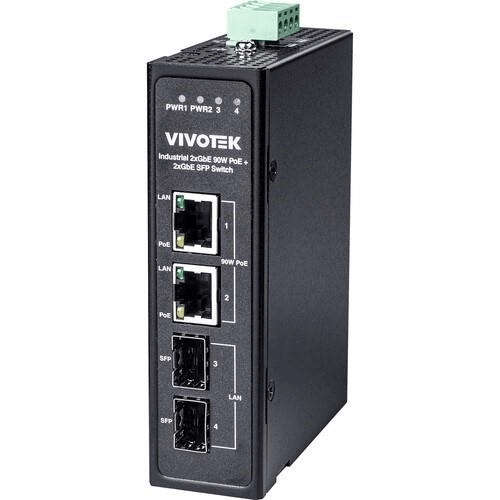 Vivotek AW-IHB-0400 4-Port RJ45/SFP Gigabit PoE+ Unmanaged Industrial Network Switch VIVOTEK AW-I...