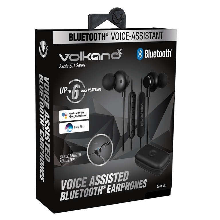 VolkanoX Asista Series E01 Voice-Assistant Bluetooth Earphones Black VK-1103-E01-BK