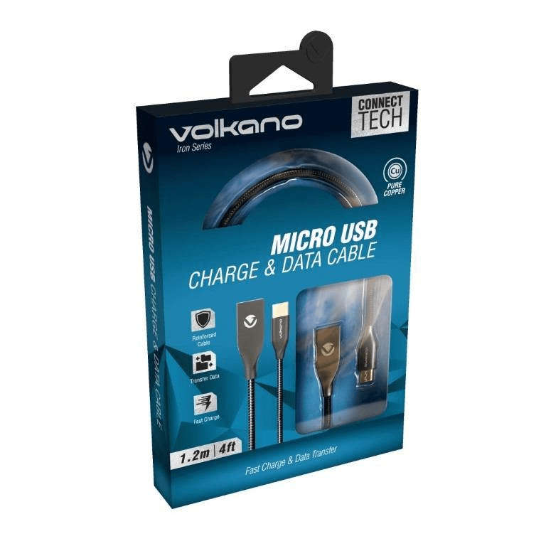 Volkano Iron Series 1.2m Micro USB Charge and Data Cable Black VK-20092-BK