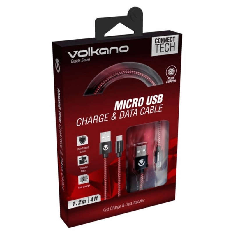 Volkano Braids Series Micro USB Nylon Braided Cable 1.2m Black and Red VK-20102-BKRD