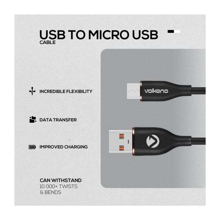 Volkano Flexi Series Type-A to Micro USB 18W Cable 2.5m Black VK-20262-BK