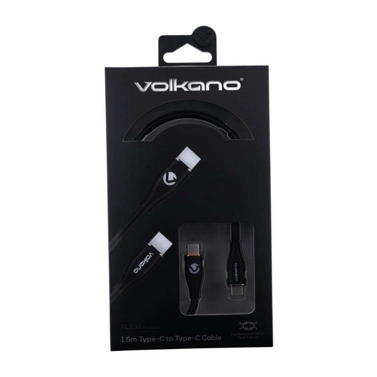 Volkano Flexi Series Type-C Male to Male 60W Cable 1.5m Black VK-20265-BK