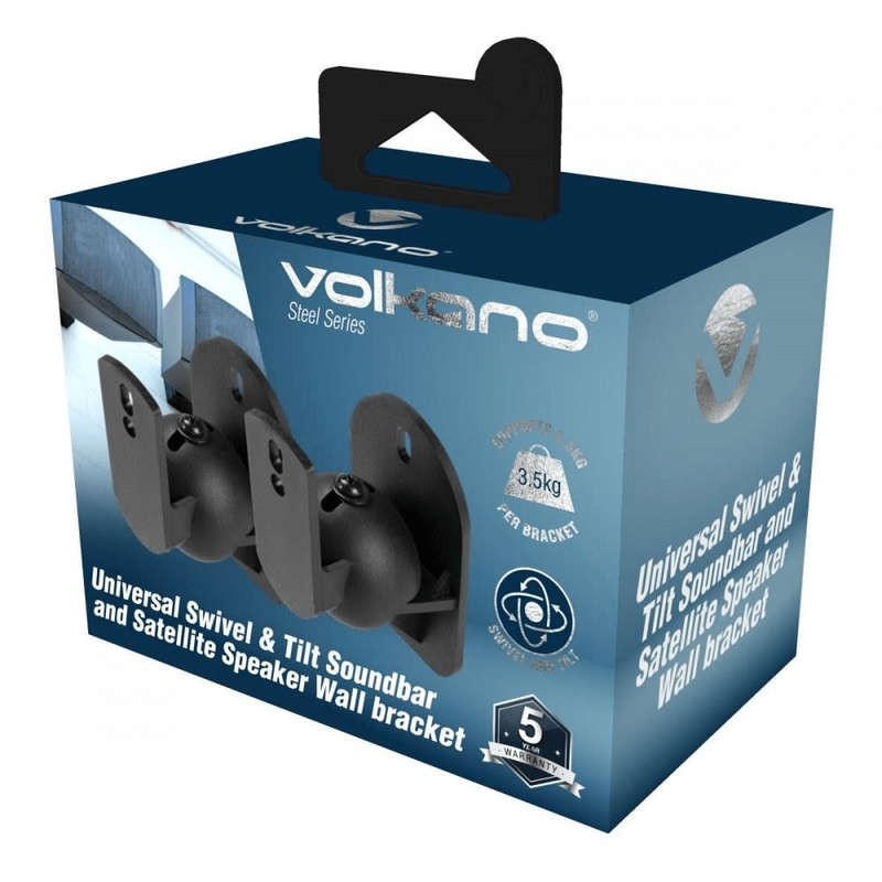 Volkano Steel Series Soundbar and Satellite Speaker Wall Bracket Black VK-4015-BK