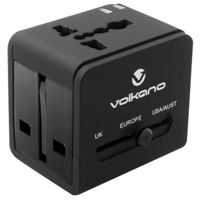 Volkano International Series with 2-port USB Charge Travel Adapter VK-8016-BK