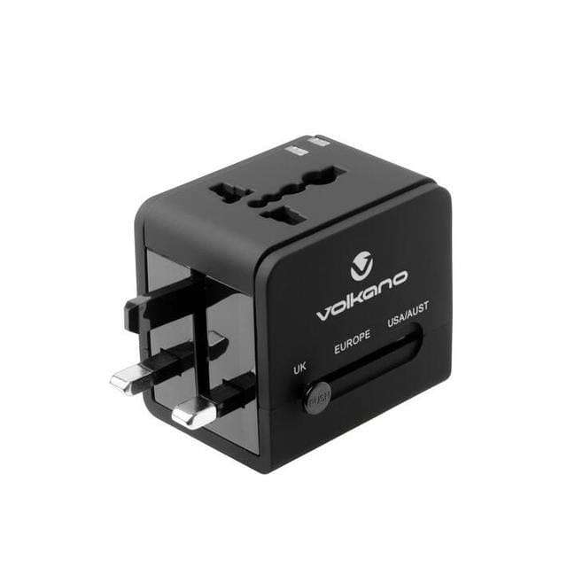 Volkano International Series with 2-port USB Charge Travel Adapter VK-8016-BK