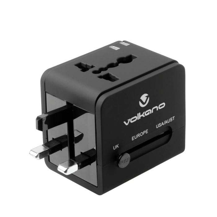 Volkano International Series with 2-port USB Charge Travel Adapter VK-8016-BK
