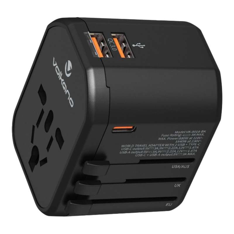Volkano Worldwide Series 20W QC Travel Adapter VK-8018-BK(V2)
