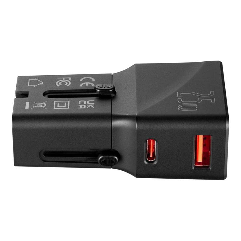 Volkano Globetrotter Series 25W Dual USB + Type-C Mini Travel Adaptor Vk-8028-BK
