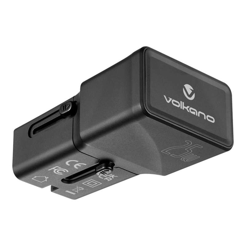 Volkano Globetrotter Series 25W Dual USB + Type-C Mini Travel Adaptor Vk-8028-BK