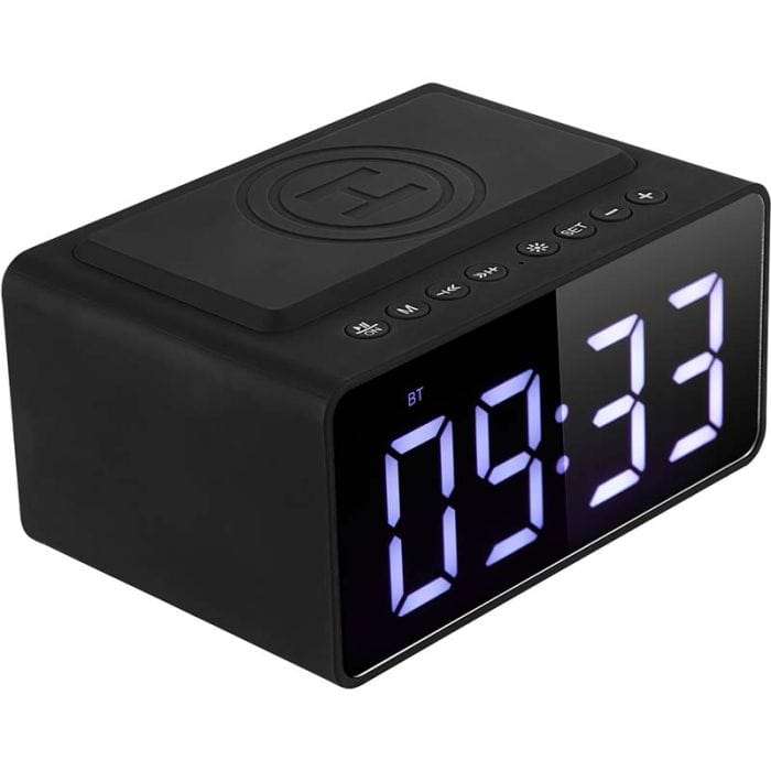 Volkano Awake Plus Series Alarm Clock with Wireless Charging and Speaker Black VK-8251-BK