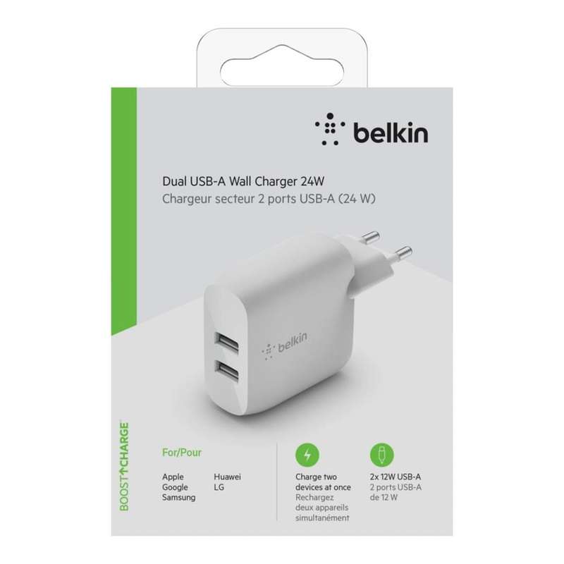 Belkin 24W Dual Type-A Wall Charger White WCB002VFWH
