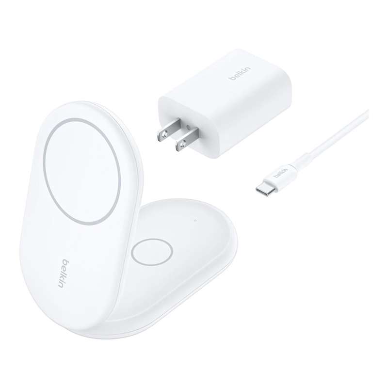 Belkin BoostCharge 2-in-1 Convertible Magnetic Foldable Wireless Charger Stand - White WIZ028VFWH