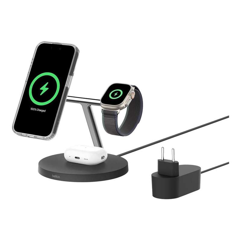 Belkin BoostCharge Pro 3-in-1 Charging Dock with Qi2 MagSafe Charger Black WIZ032KQBK