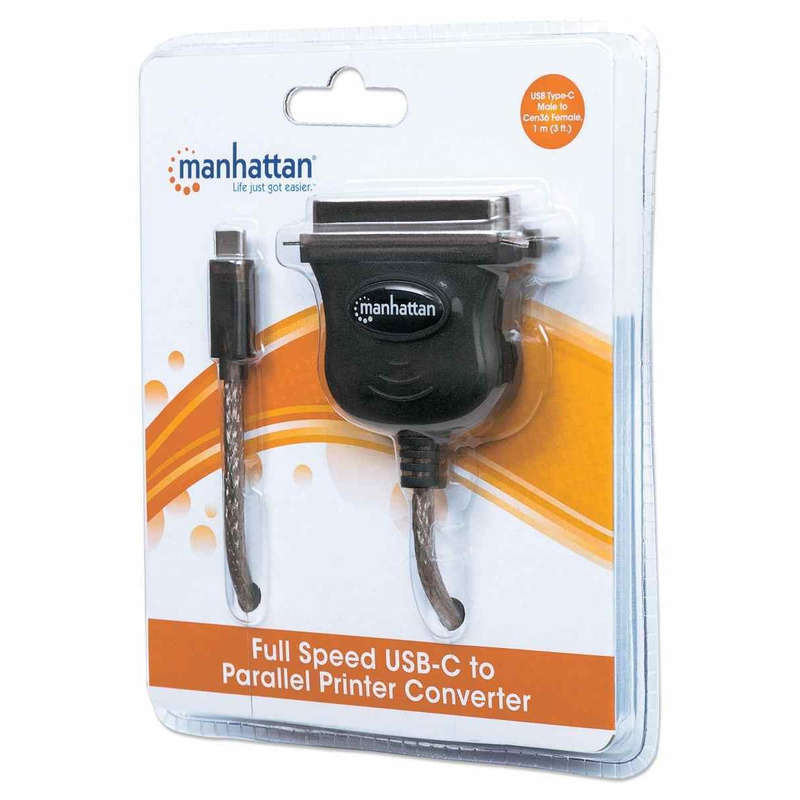 Manhattan Full Speed USB-C to Cen36 Parallel Printer Converter Black 152525