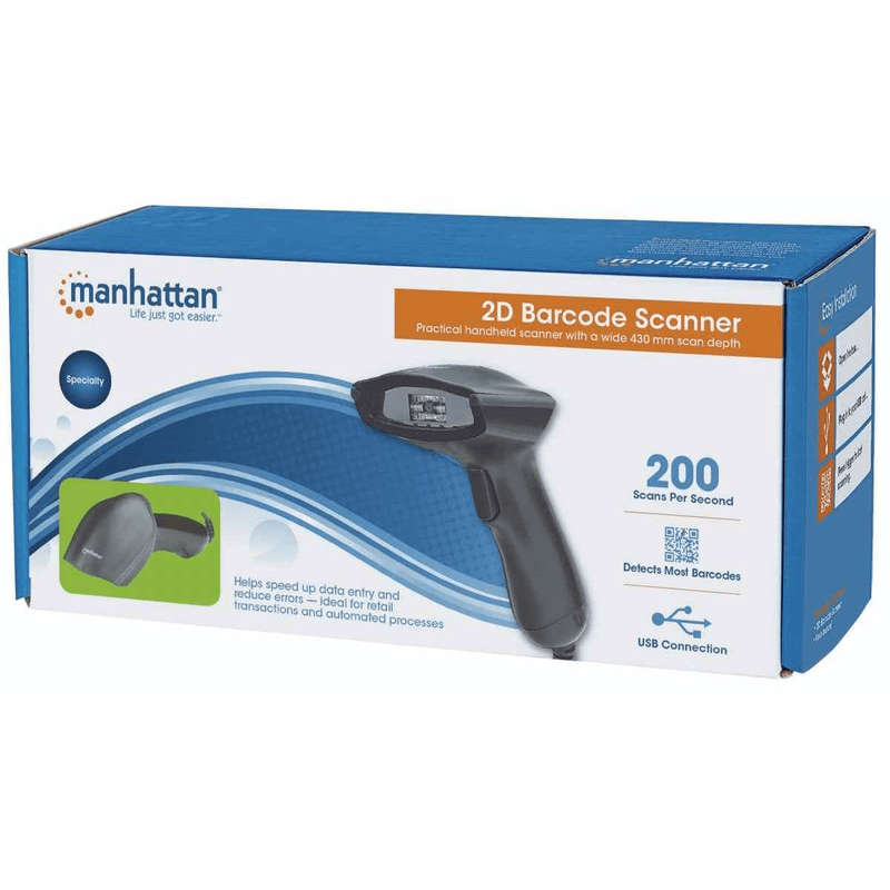 Manhattan 1.5m 2D Handheld Barcode Scanner USB 430mm Scan Depth 177603