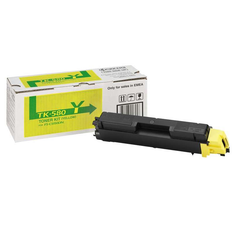 Kyocera TK-580Y Yellow Toner Kit Cartridge 2,800 Pages Original 1T02KTANL0 Single-pack