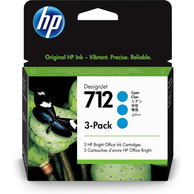 HP 712 Cyan Printer Ink Cartridge Original 3ED77A Tri-pack