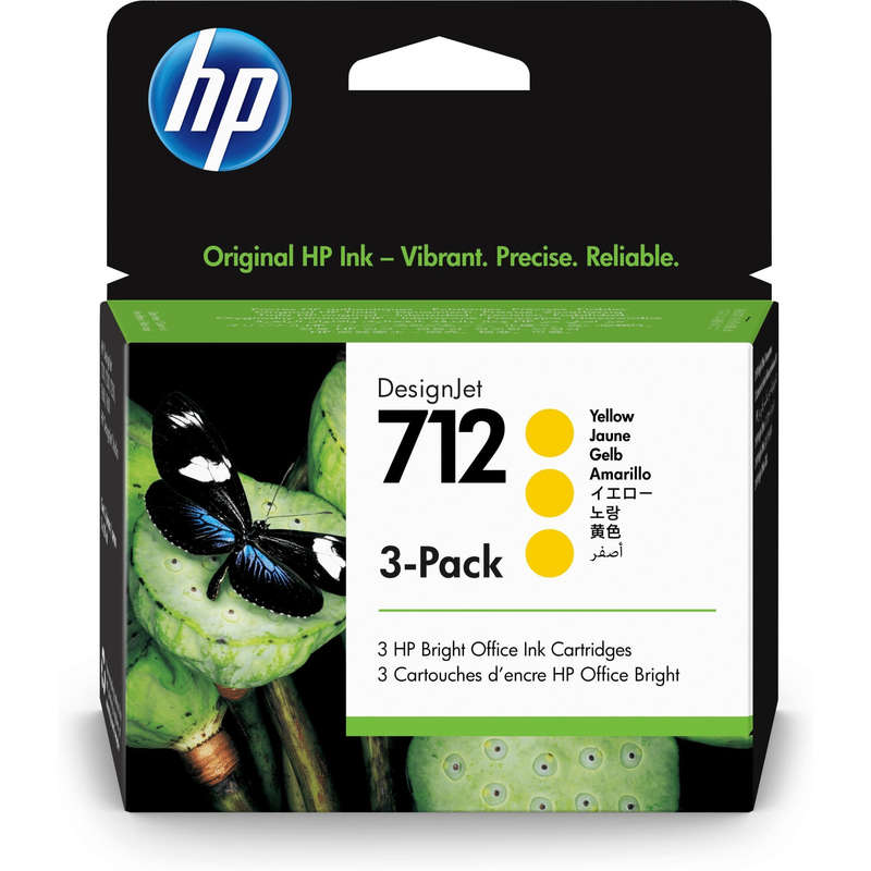 HP 712 Yellow Printer Ink Cartridge Original 3ED79A Tri-pack