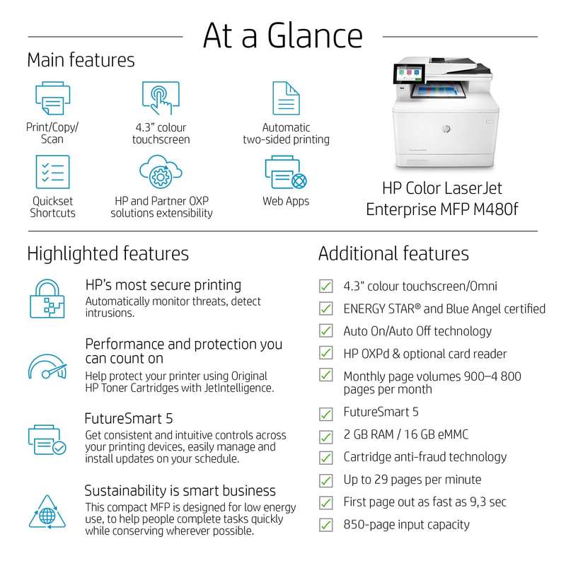 HP Color LaserJet Enterprise M480f A4 Multifunction Business Printer 3QA55A
