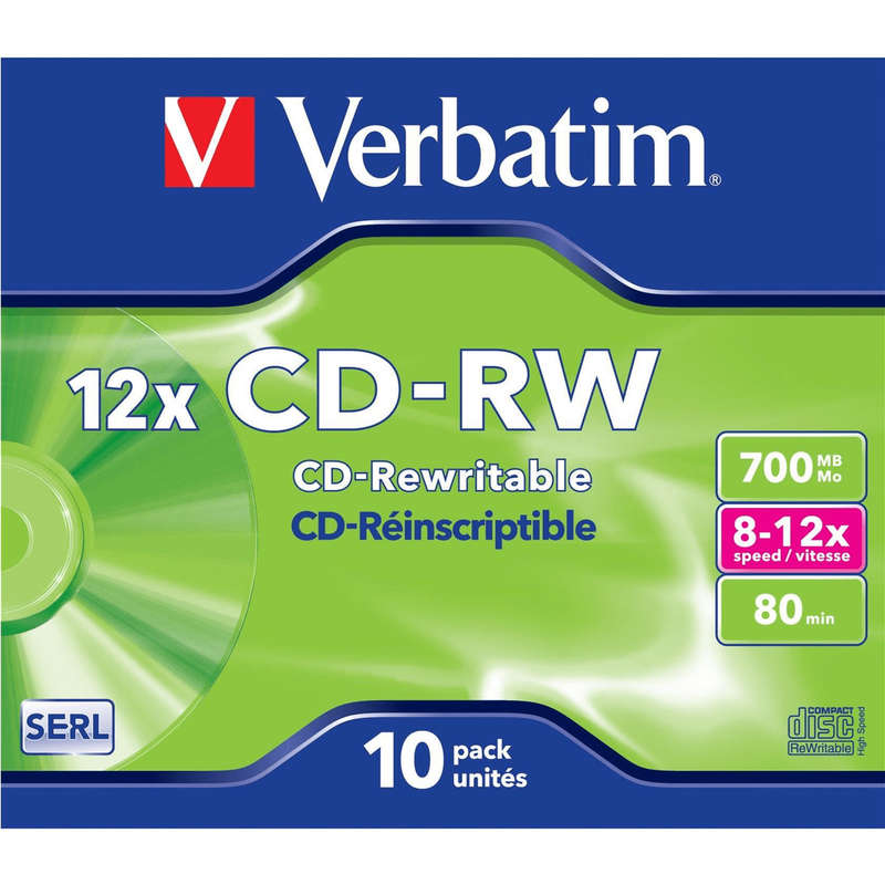 Verbatim 700MB CD-RW 12x Speed 10-pack Jewel Case 43148