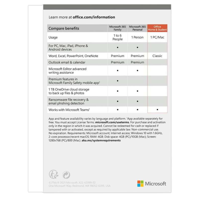 Microsoft Office Home and Student 2021 - for PC or Mac Lifetime 1-user FPP 79G-05392