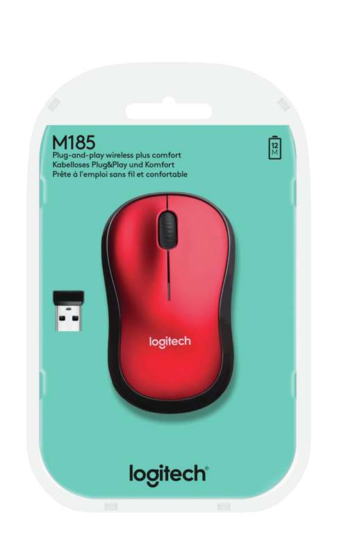 Logitech M185 Wireless Mouse - Red 910-002237