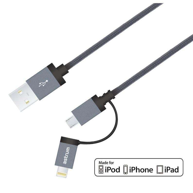 Astrum AC330 2 in 1 8pin with 13p Micro Charge Sync MFI Cable A53033-T