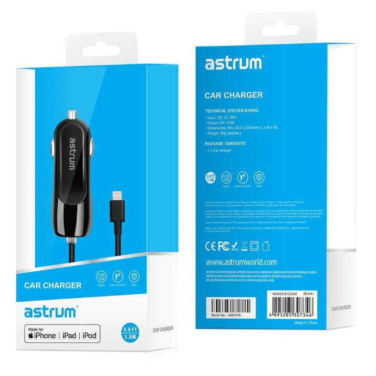 Astrum CC390 8-pin Lightning MFI Car Charger 1.5m Black A93039-B