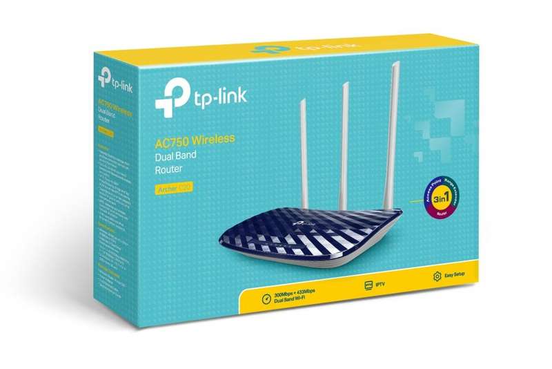 TP-Link Archer C20 AC750 Wi-Fi 5 Wireless Router Dual-band 2.4GHz and 5GHz Fast Ethernet Black White