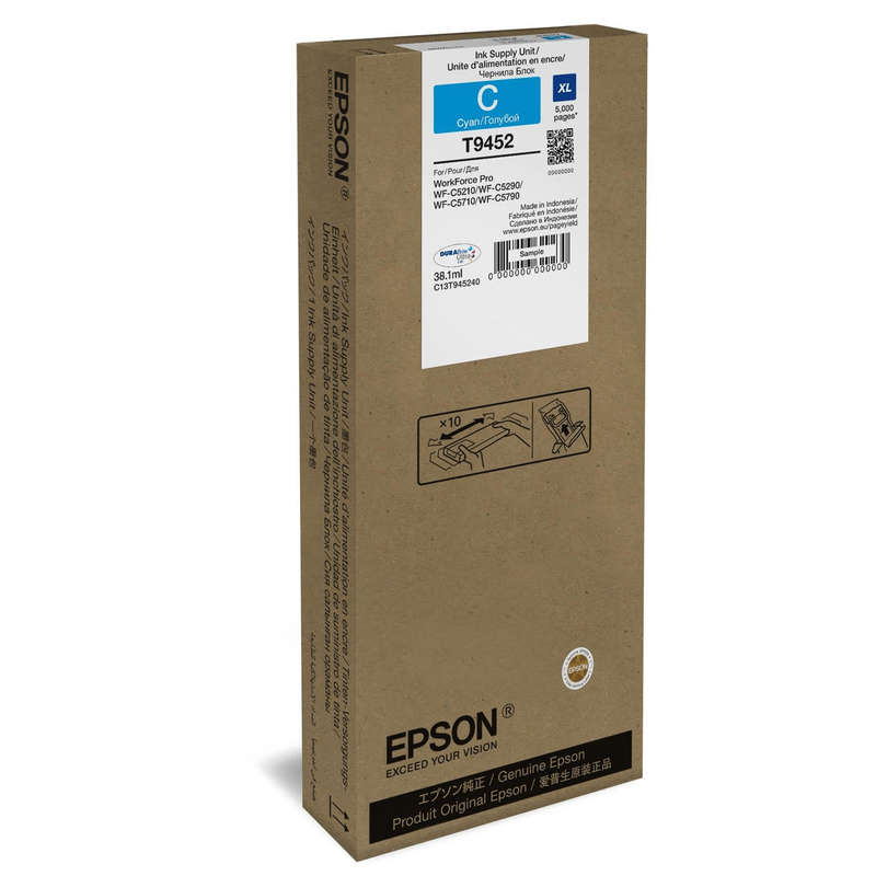 Epson T9452 38.1-ml XL for WorkForce Pro WF-C5210DW Cyan High Yield Printer Ink Cartridge Origina...