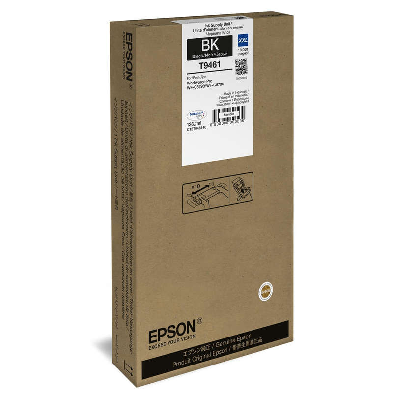Epson T9461 136.7-ml XXL SIZE for WorkForce Pro Black Extra High Yield Printer Ink Cartridge Orig...