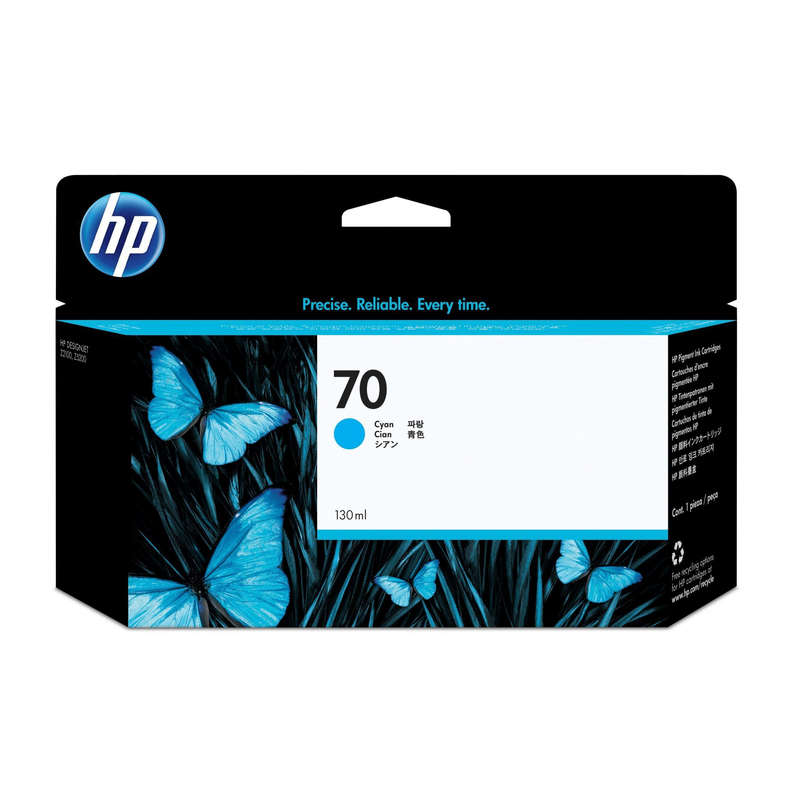 HP 70 130-ml DesignJet Cyan Printer Ink Cartridge Original C9452A Single-pack