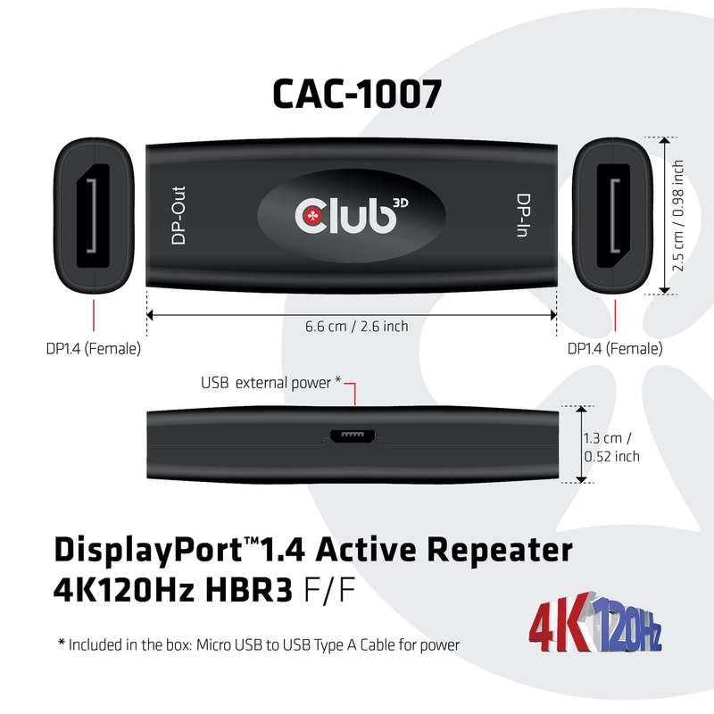 Club 3D CAC-1007 DisplayPort 1.4 Active Repeater
