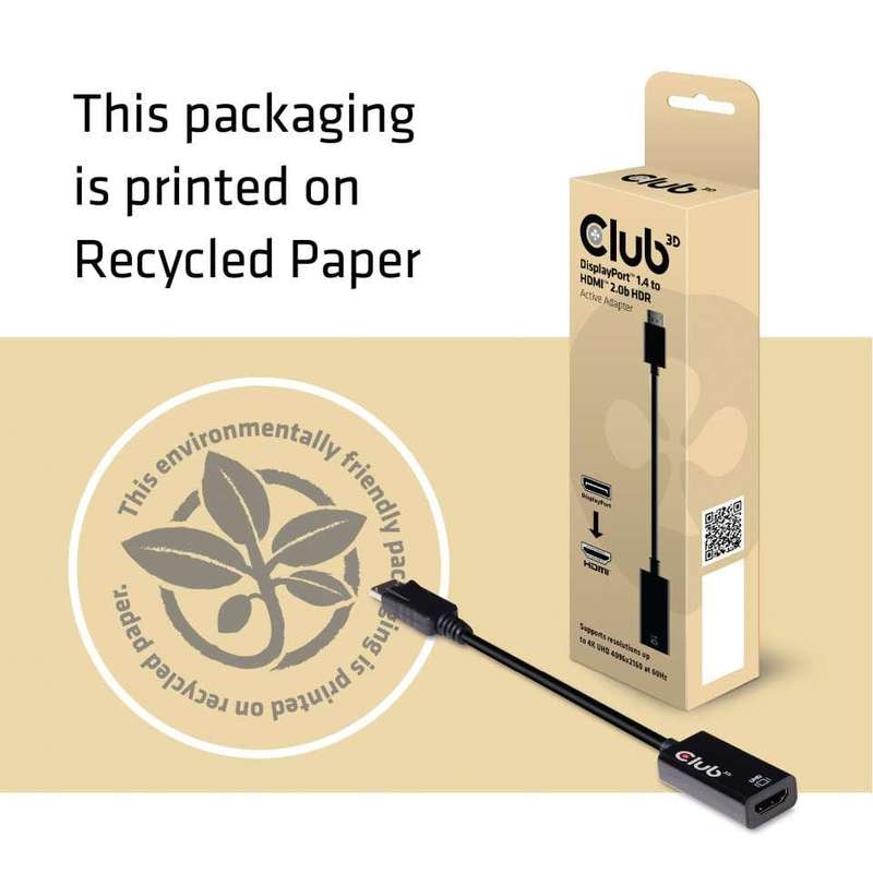 Club 3D CAC-1080 DisplayPort 1.4 to HDMI 2.0b HDR Active Adapter