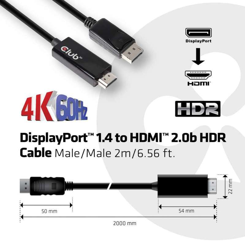 Club 3D DisplayPort 1.4 to HDMI 2m Cable CAC-1082