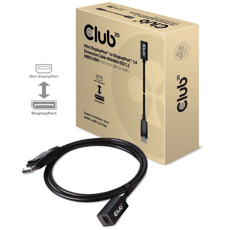 Club 3D Mini DisplayPort 1.4 to DisplayPort Extension Cable CAC-1120
